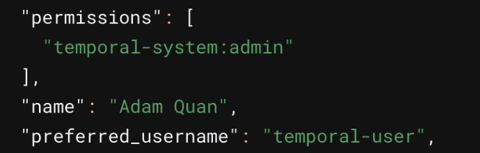 Permissions for the user temporal-user