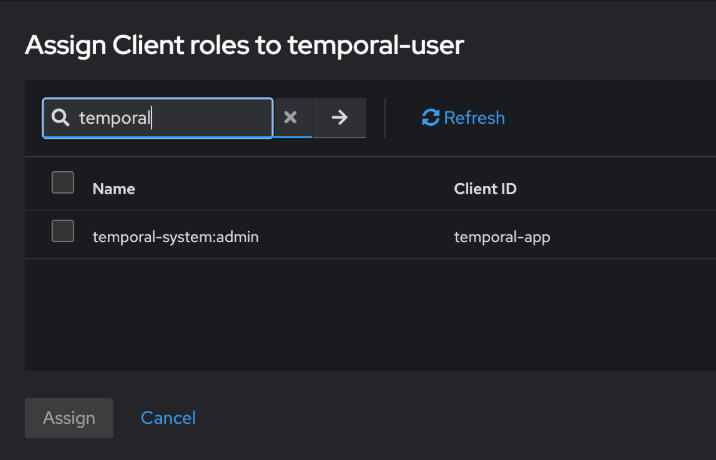 Client roles being assigned to temporal-user