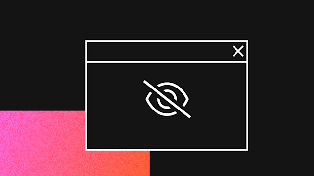 Black dialog window with white border showing an eye-with-slash icon indicating hidden or private content, with X close button.
