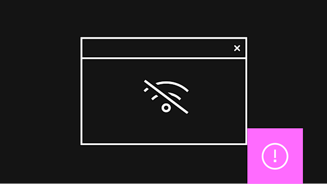 No WiFi connection icon with close button and pink alert notification in corner