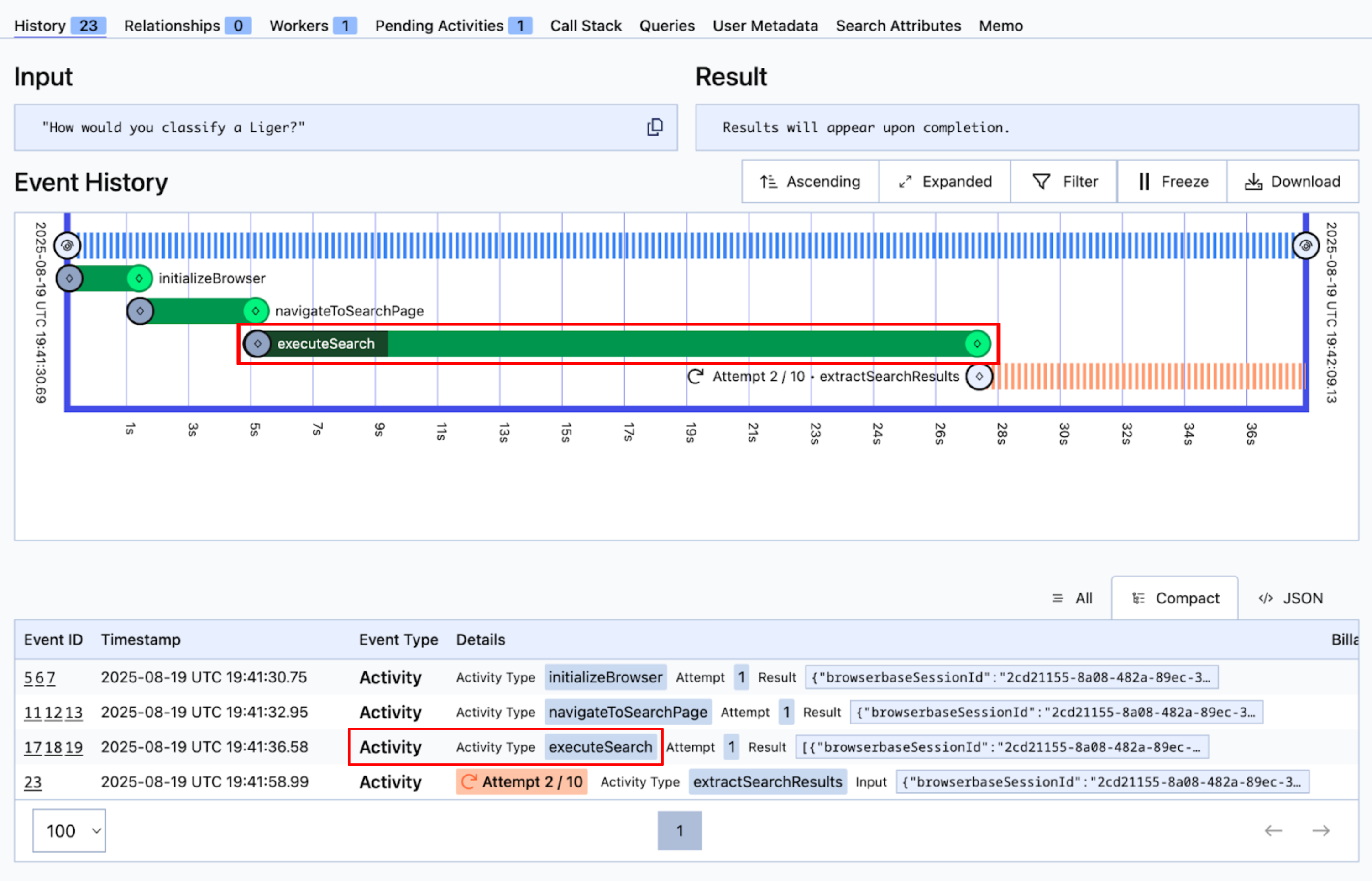 Temporal UI with Timeline View and Event History