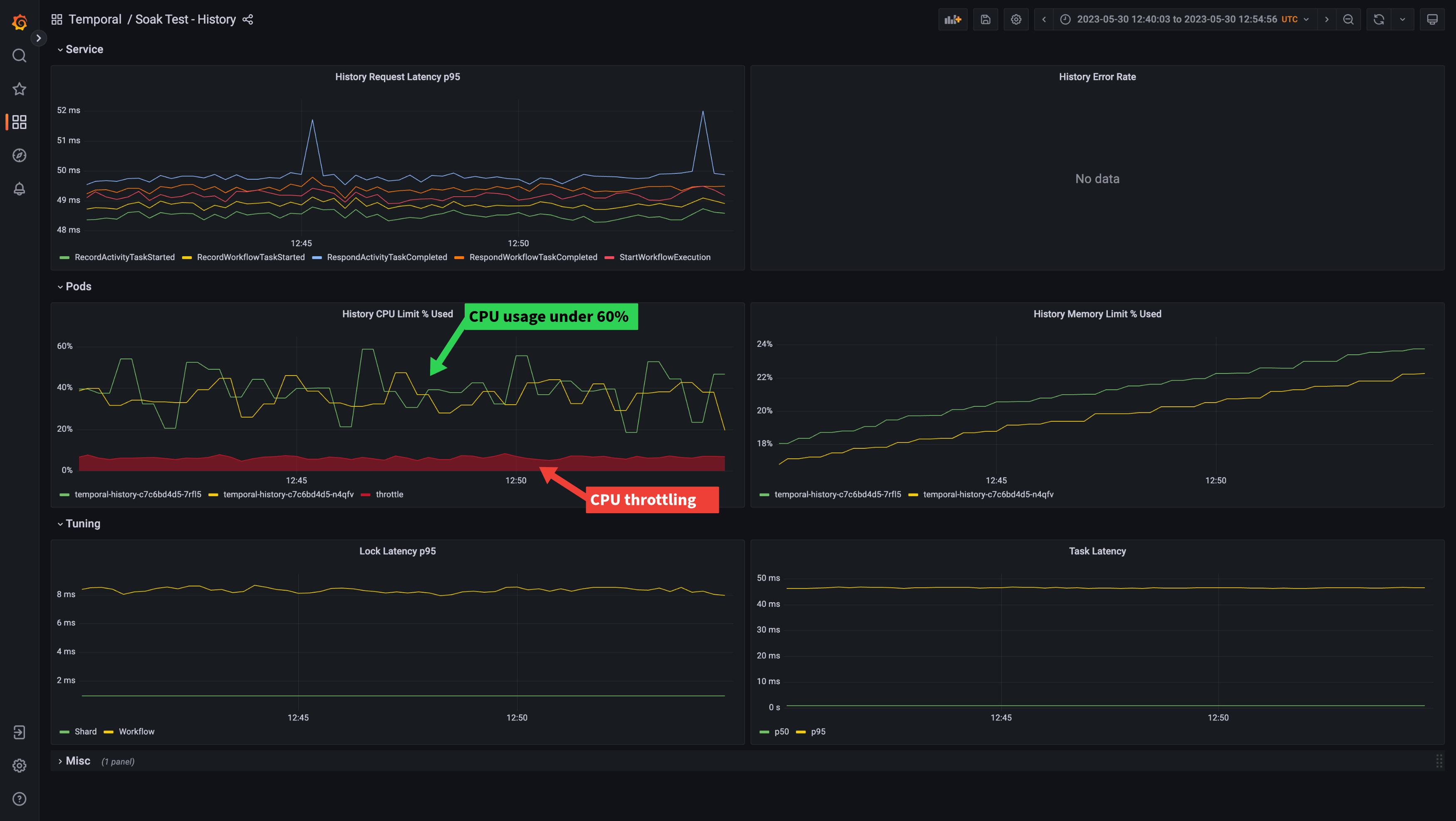 History Service Dashboard: CPU is being throttled despite low CPU usage