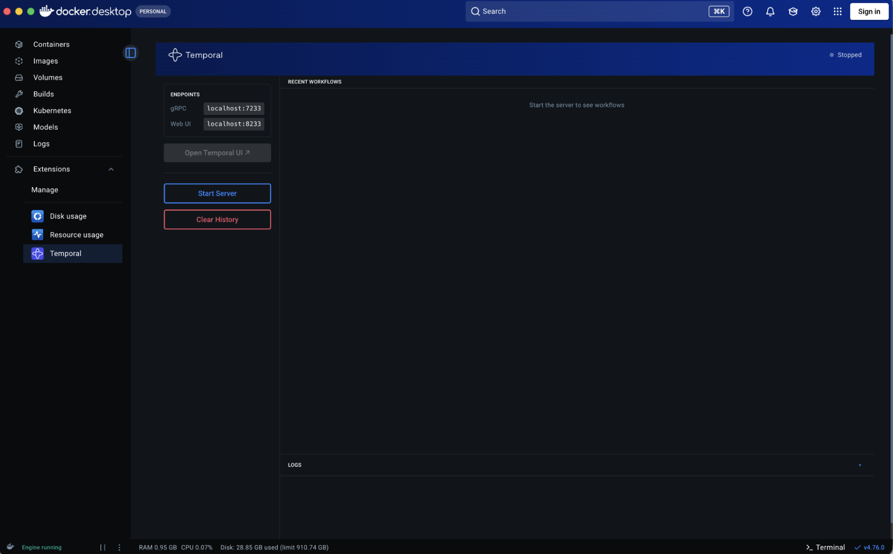 Early extension UI screenshot
