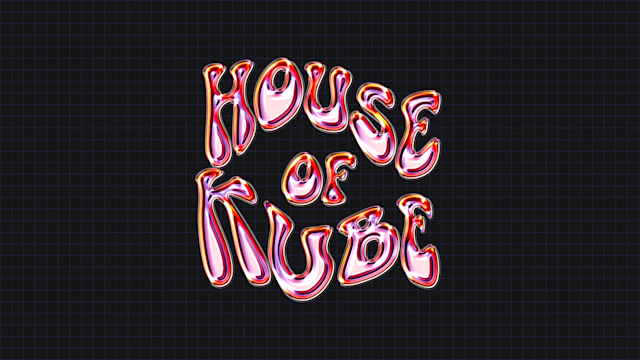 Stylized text reading House of Nobe in glossy red, white, and pink lettering on a dark grid background.
