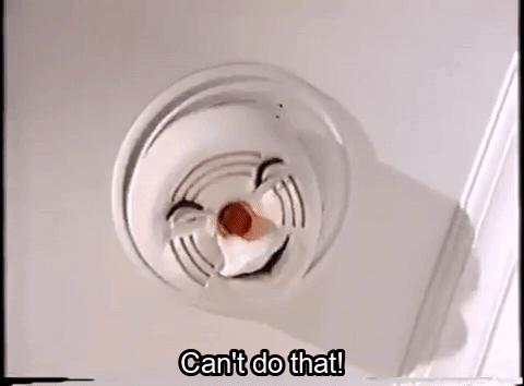 An older woman leaning in with total conviction, captioned 'Can't do that!'