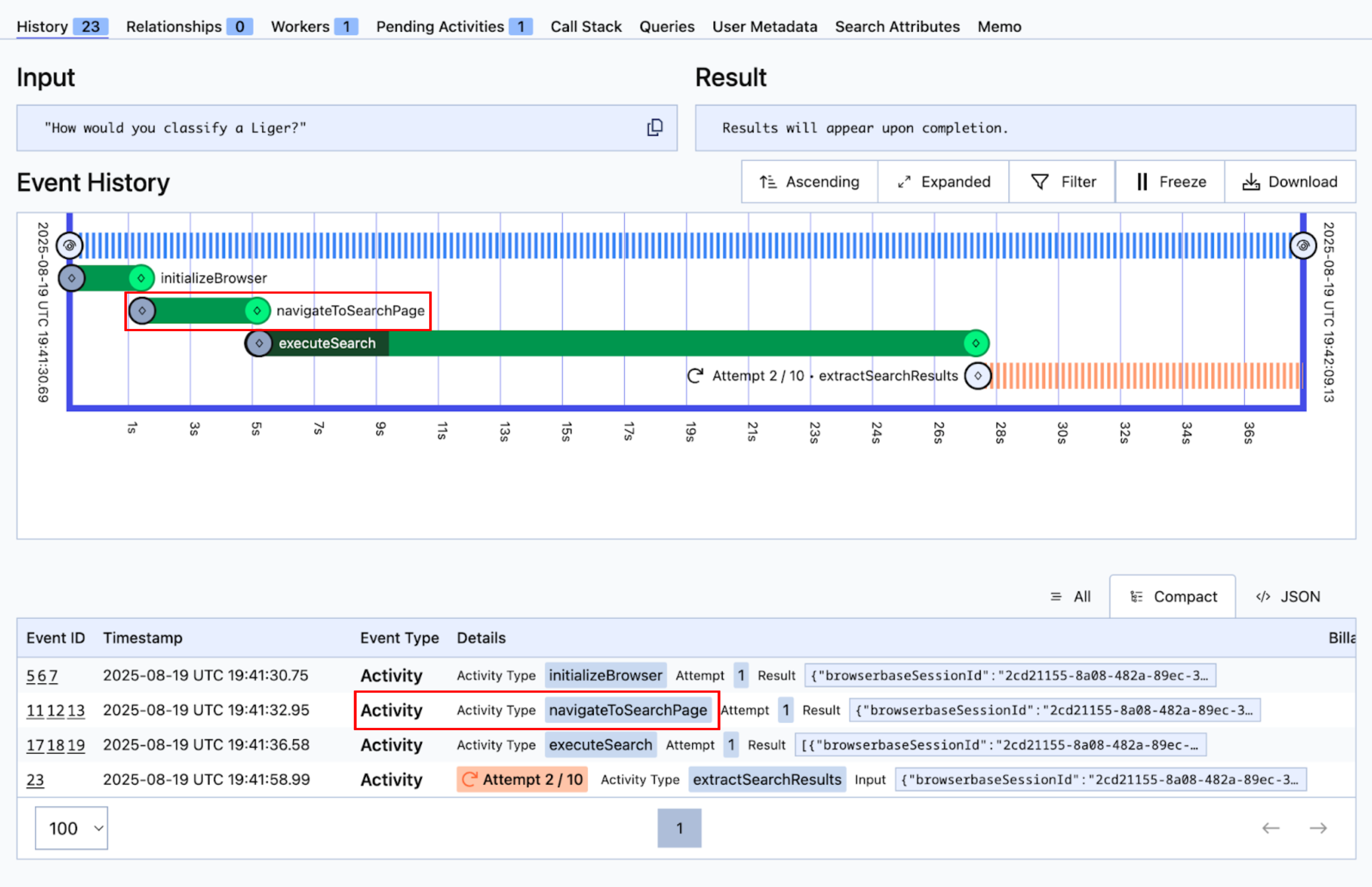 Temporal UI with Timeline View and Event History