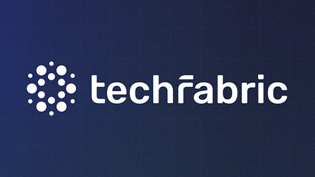 TechFabric logo with white text and circular dot pattern icon on dark blue background