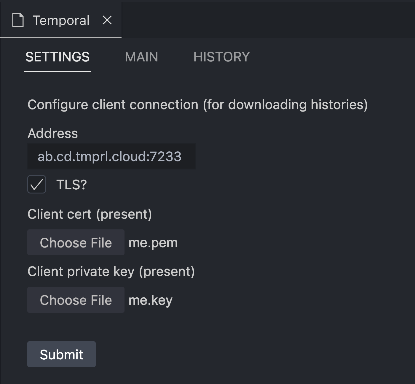 SETTINGS tab of Temporal Panel