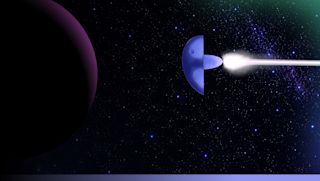 Graphic of a laser beam coming from abstract spaceship