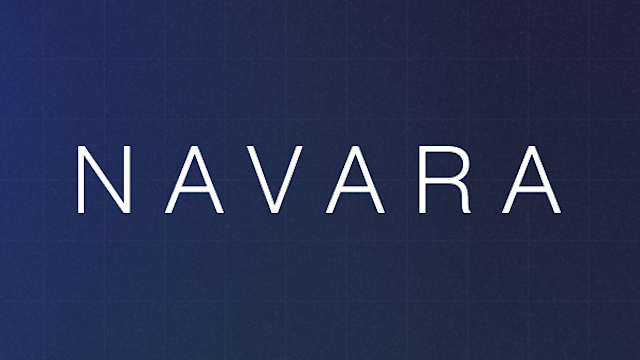 White text reading NAVARA in modern sans-serif font on a dark blue gradient background.