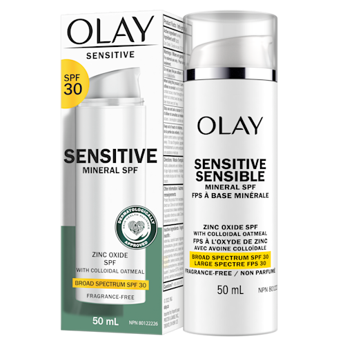 Olay Sensitive Mineral Sunscreen Zinc Oxide Sunscreen Broad Spectrum SPF 30, 50mL