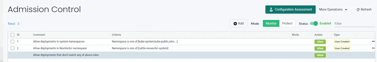 Enable admission control - NeuVector