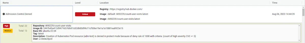 Admission control denied event - NeuVector