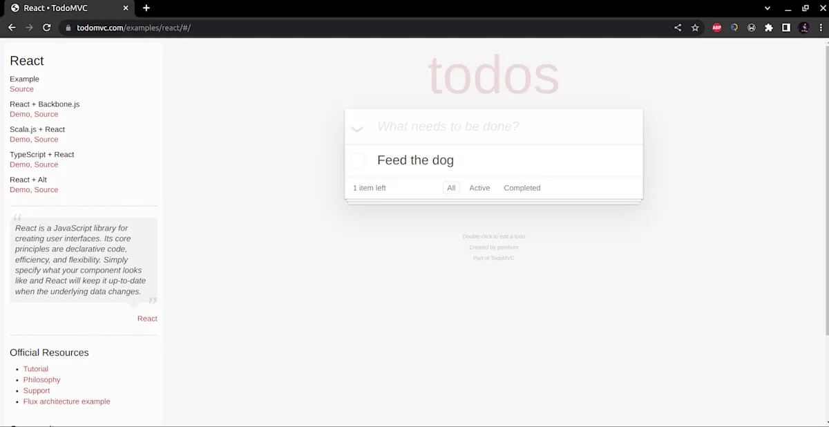 TodoMVC website screenshot