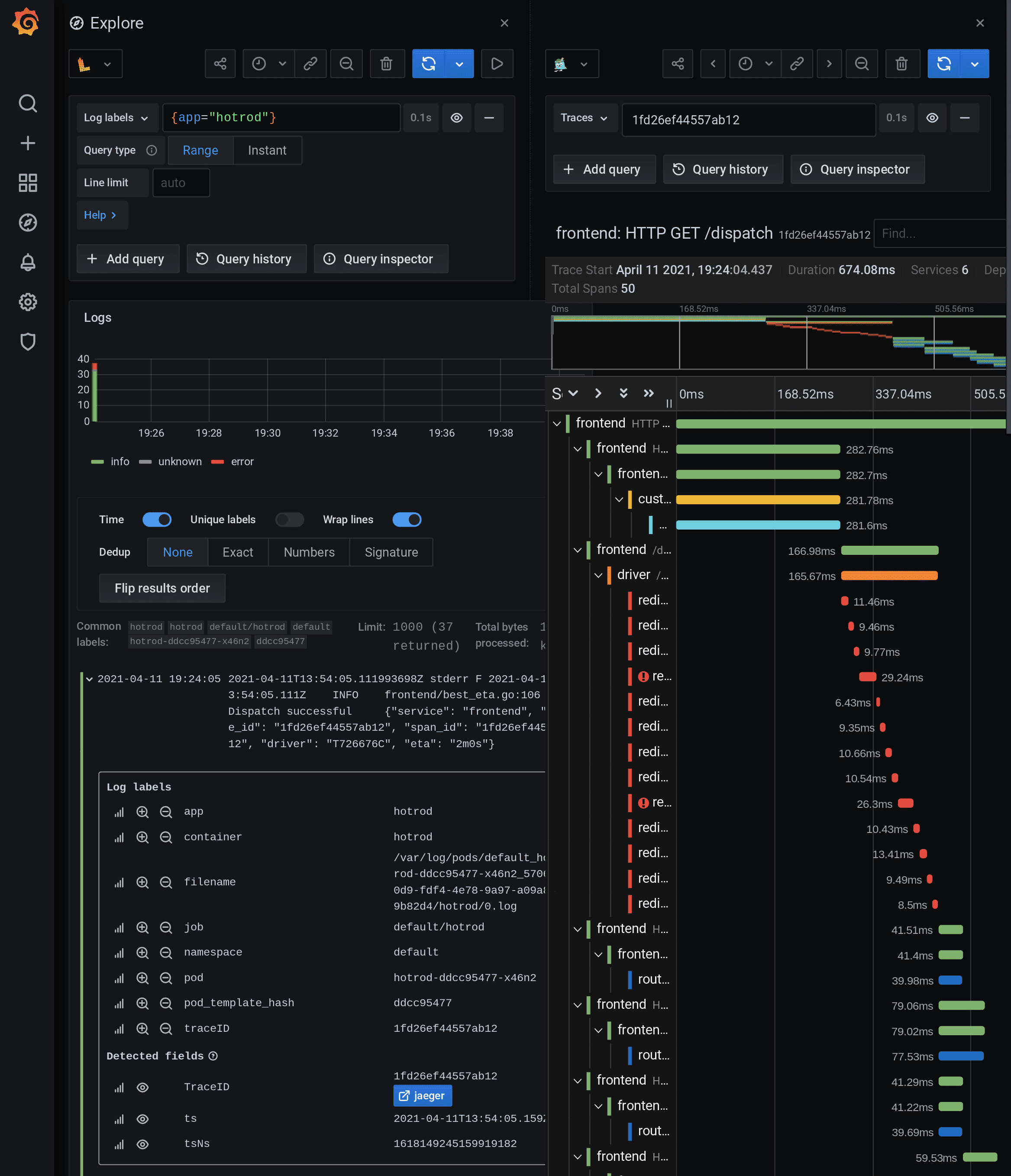 Tracing Grafana Tempo Jaeger - Derived Fields