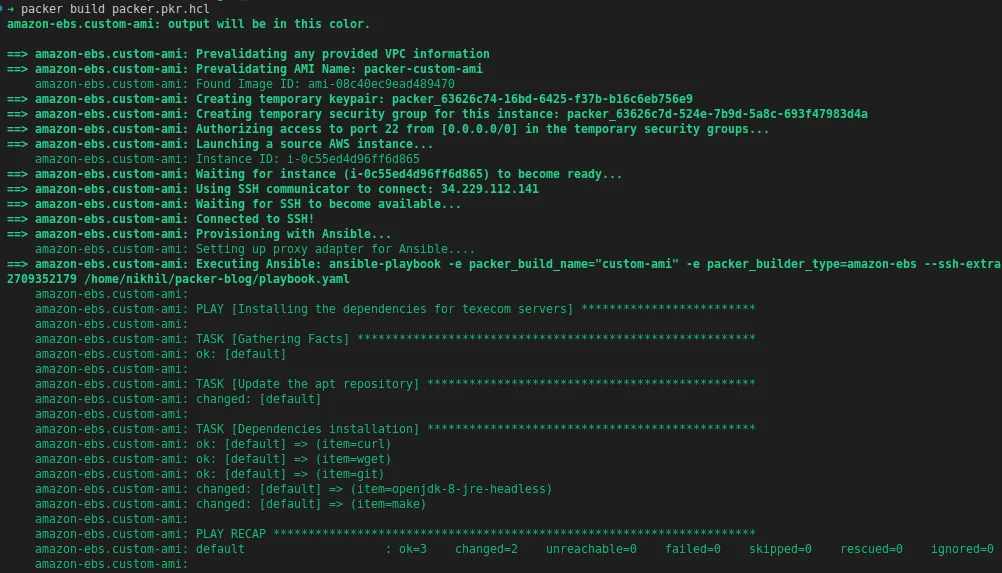 Automate Golden AMI - Output after using the Ansible provisioner v2