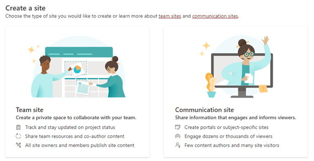 Asset - Image 1 - When to use a Team Site vs. a Communication Site in SharePoint