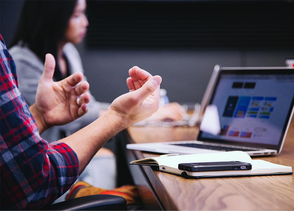 Hand gestures in front of computer