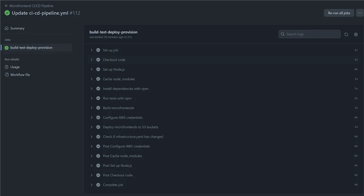 Introduction to Microfrontends - GitHub Actions Pipeline Snippet