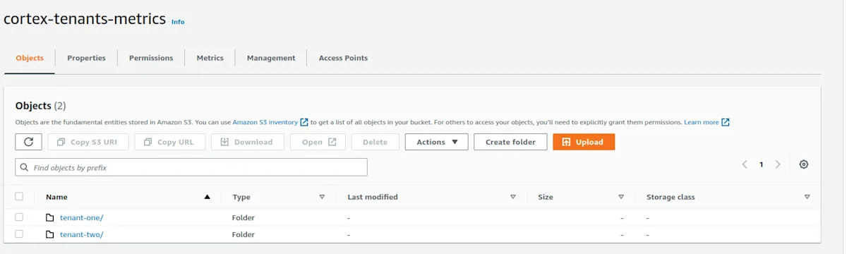 Cortex tenants metrics S3