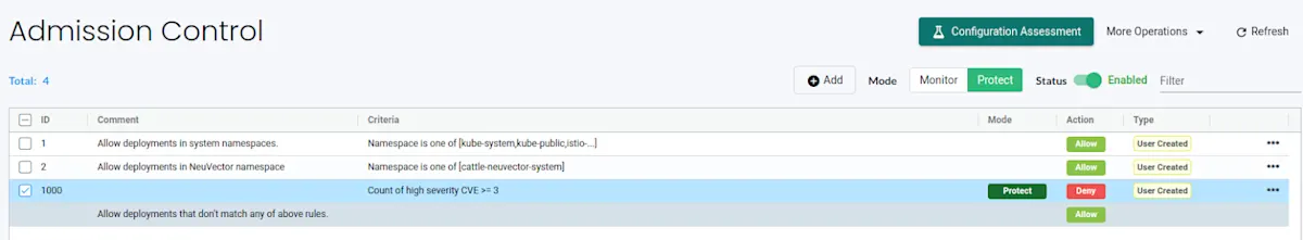 Admission control rule added - NeuVector
