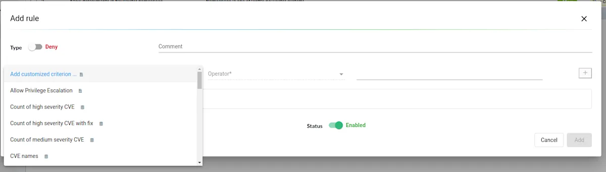 Add admission rule criteria - NeuVector