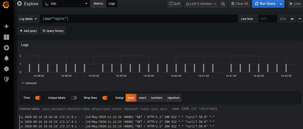 Grafana Loki - Grafana dashboard displaying logs from Loki
