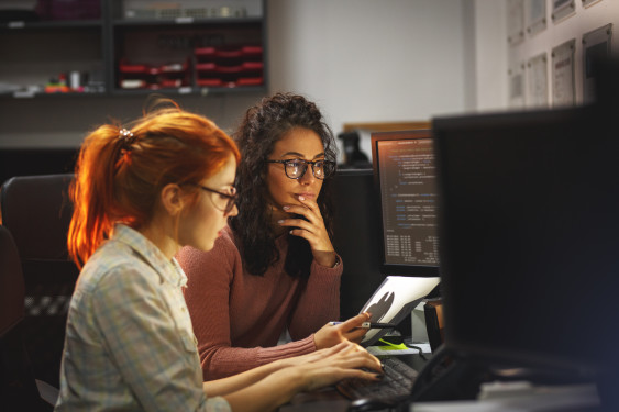 2 Women working on computer