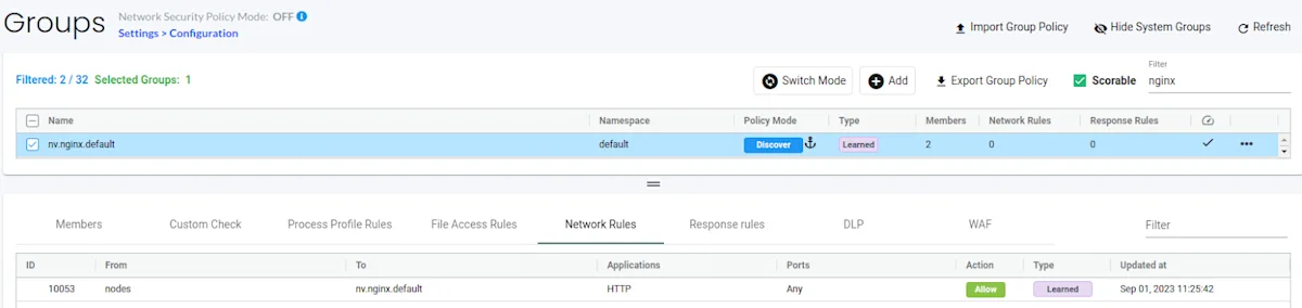 Learned network rules - NeuVector
