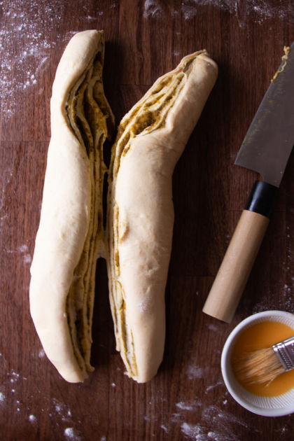 Pistachio and orange babka making steps