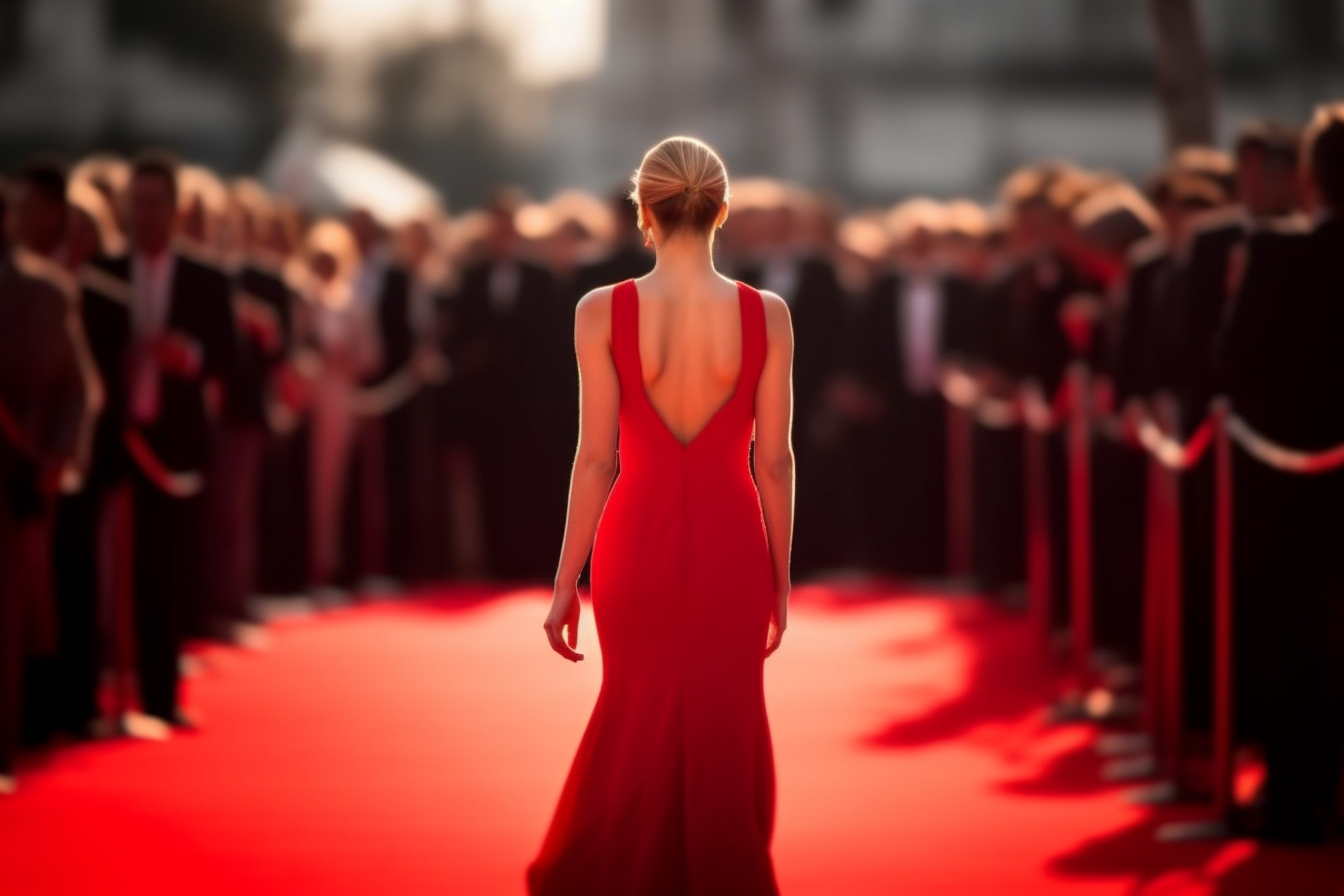 Woman Actress Influences Posing on a Red Carpet Front of Media, beautiful girl