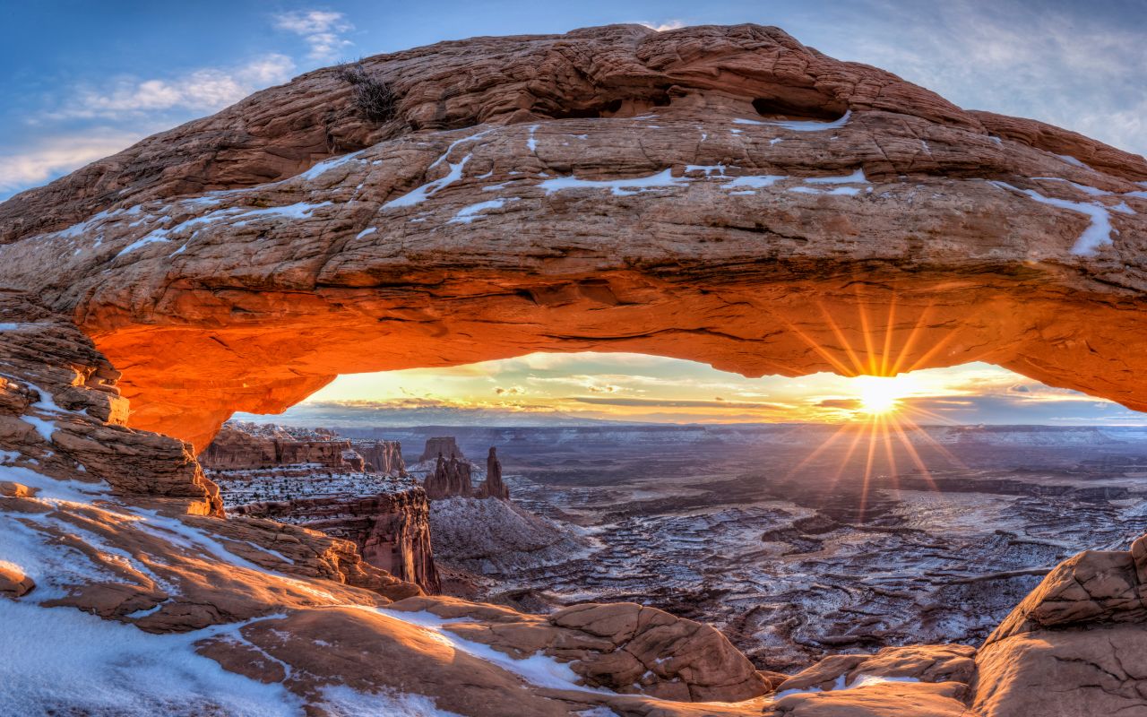 Winter in Canyonlands | Photo Gallery | 0 - The view from Mesa Arch is stunning at any time of the year. See it for yourself while visiting Canyonlands National Park.