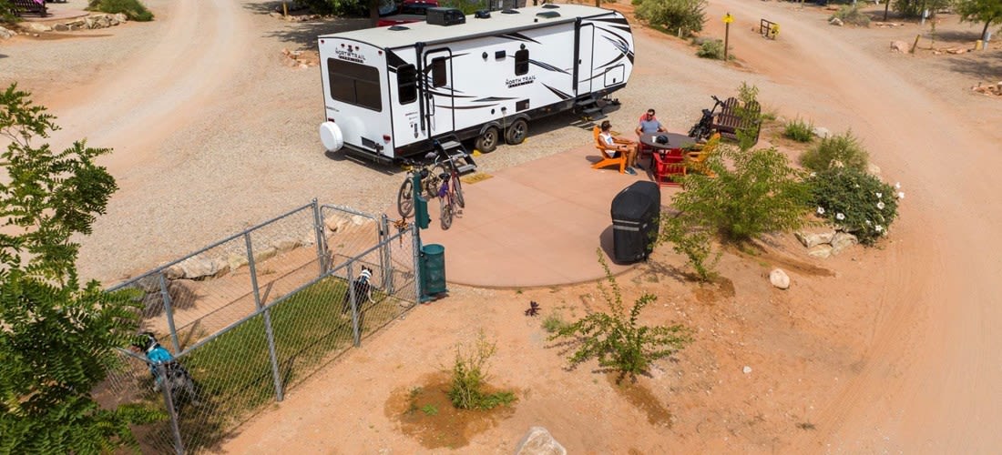 KOA Patio & Paw Pen sites are now available! Try “ruffing it” with these pet-specific RV sites. Each site includes a concrete patio, gas grill, picnic table and a personal fenced-in area, complete with turf, for your four-legged family member! 