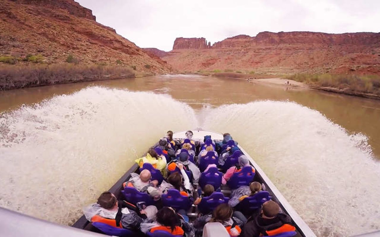 Canyonlands By Night & Day | Photo Gallery | 12 - Spin & Splash Jet Tours Just like the name states, there’s plenty of spinning and splashing in this epic trip. The Spin & Splash jet boat travels approximately 24 miles round trip while on the water.