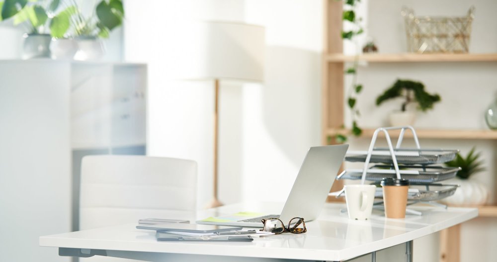 A modern desk in a bright room