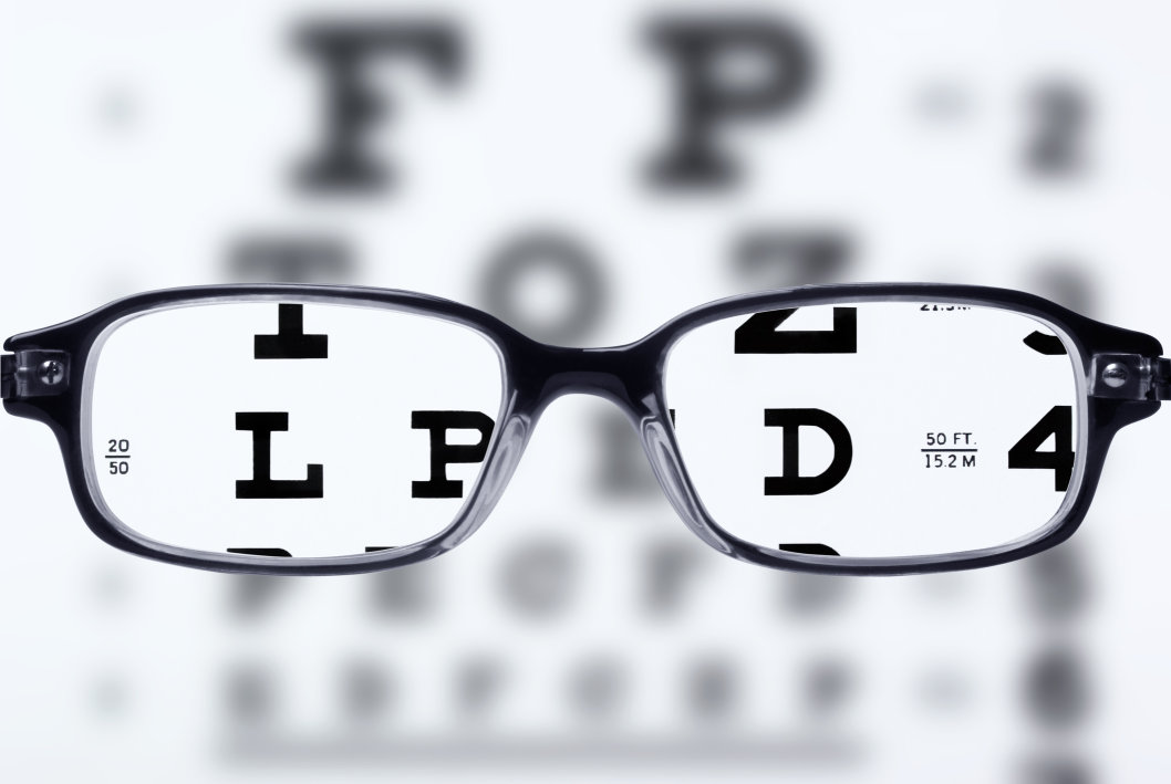 Eyeglasses viewing an eye chart