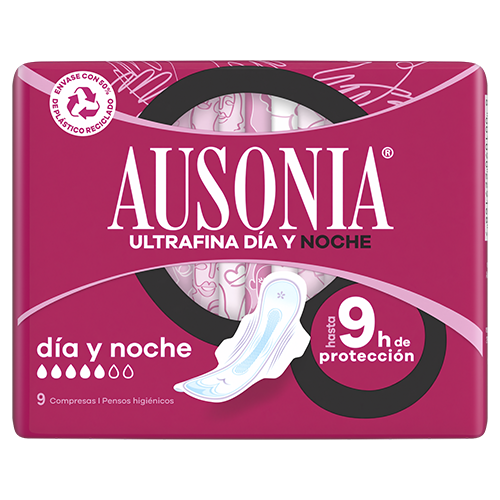 COMPRESAS HIGIENICAS FEMENINAS AUSONIA NOCHE ALAS 9 UNIDADES