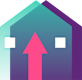 Illustration: A purple home in the background with a pink arrow pointing up in the foreground.