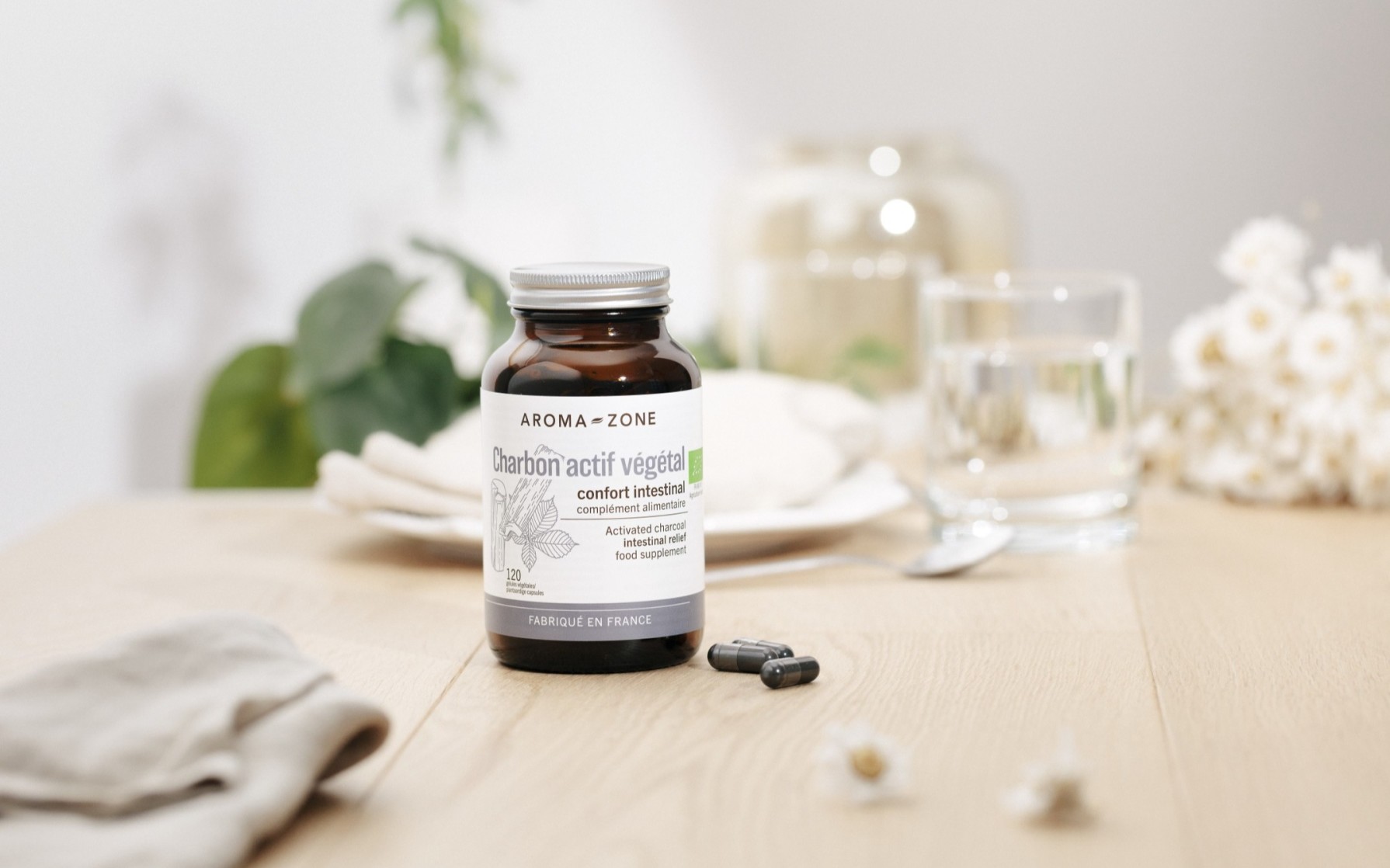 Charbon Végétal Activé Bio - 120 Gélules De 300mg, Aide à La Digestion, Fabriqué En France