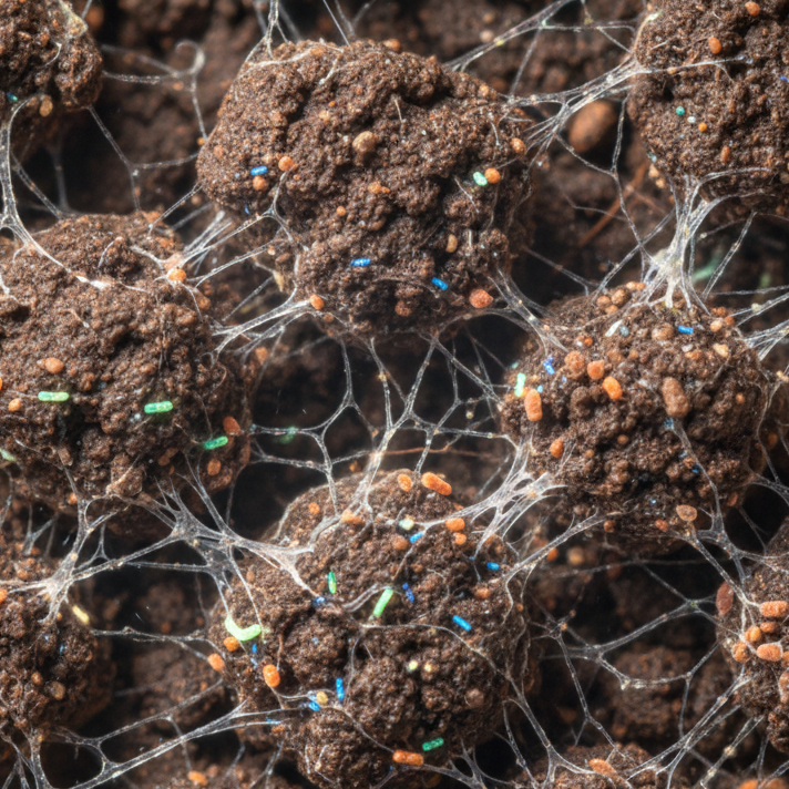 A macro shot of healthy soil microbiology