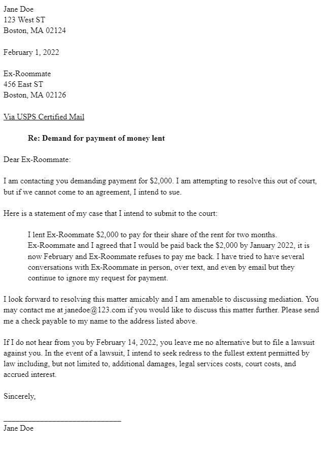 Write A Demand Letter sample 2