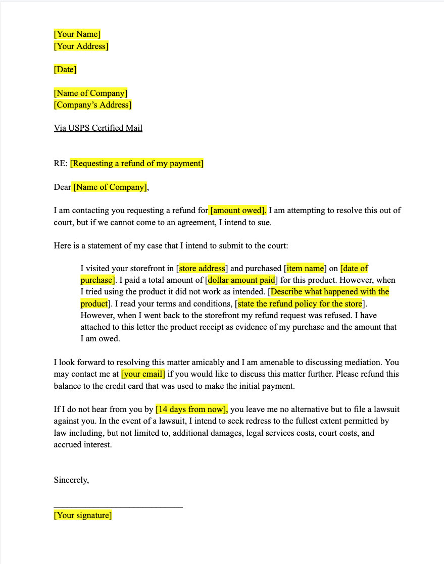 sample application letter refund of money pdf