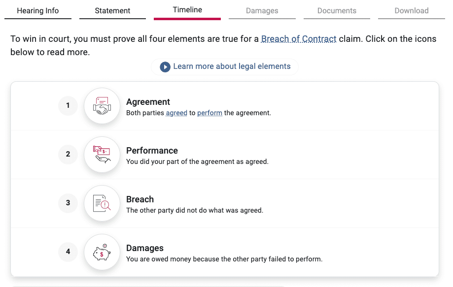 Use the JusticeDirect Trial Presentation tool to create a timeline of events related to your case.