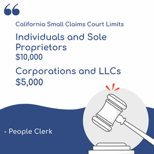 In California small claims, the maximum you can sue for as an individual is $10,000. Corporations and LLC's can sue for a maximum of $5,000.