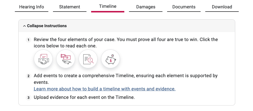 Use the JusticeDirect website to understand the elements of your legal claim.