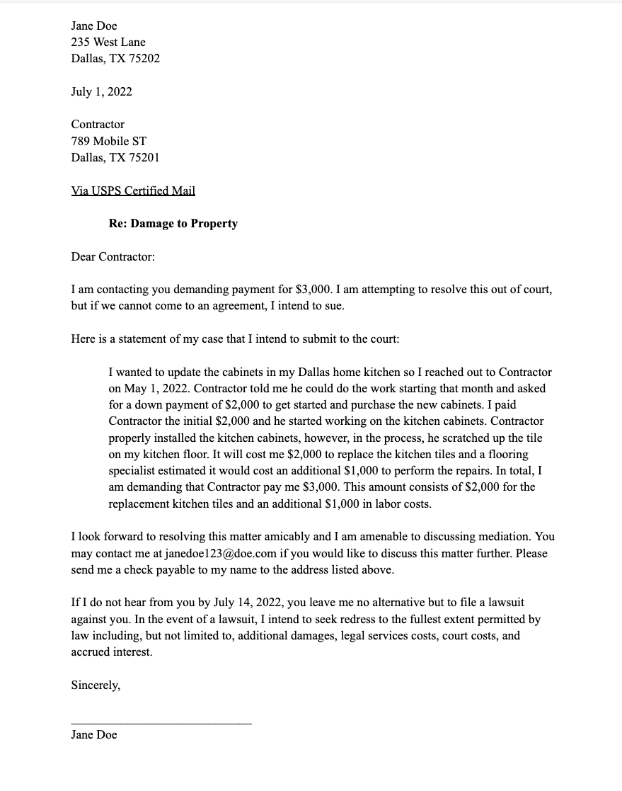 sample homeowners dispute letter
