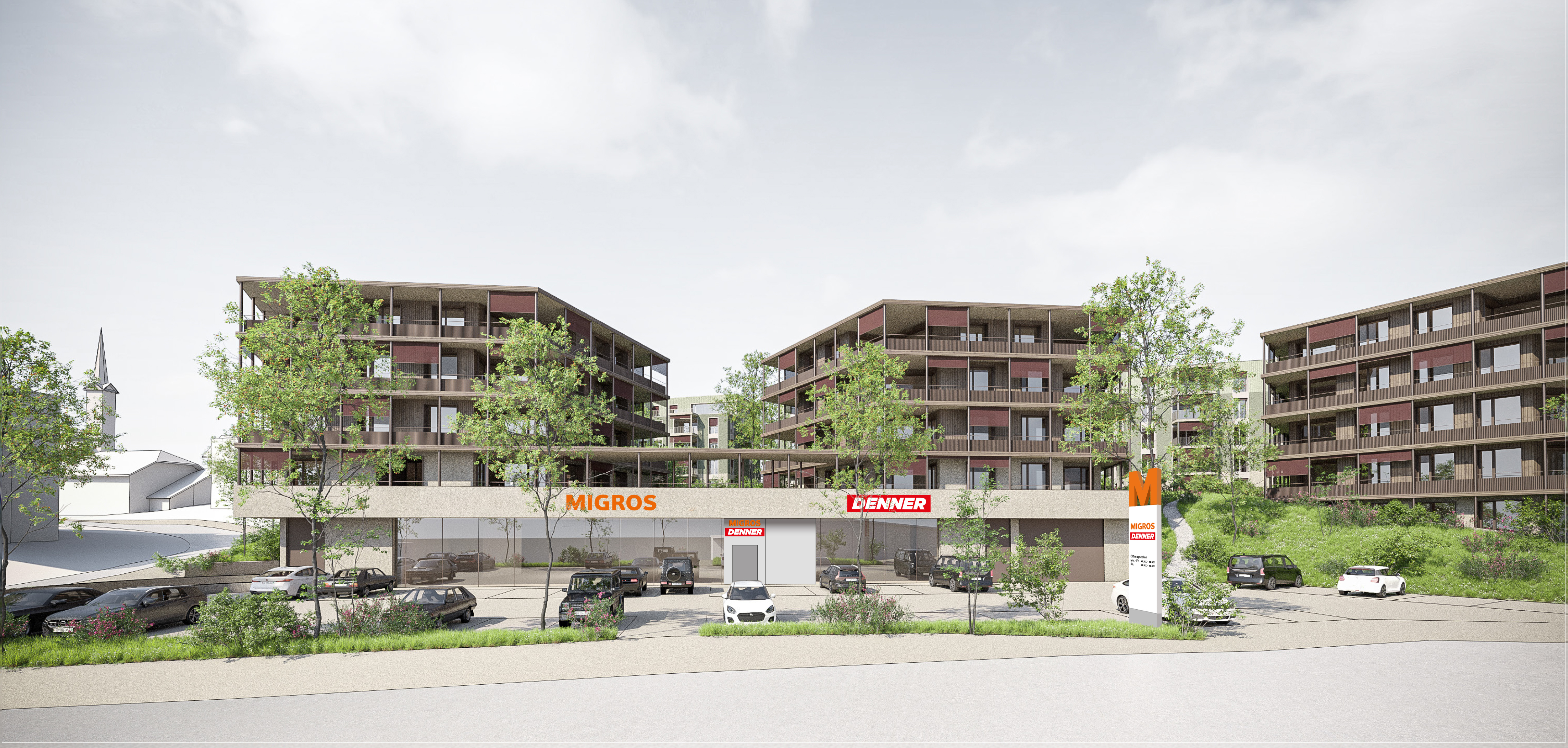 Visualisierung Überbauung Tecti AG Scherzingen mit Migros und Denner
