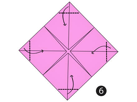 Kukkaorigami, kulmien kärkien taittaminen