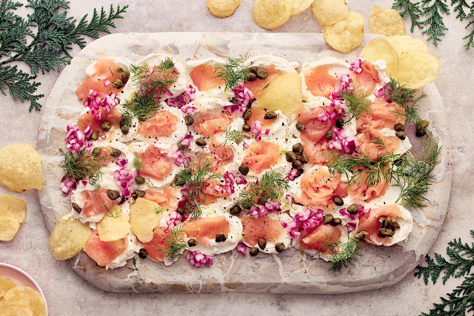 Cold-smoked salmon and cream cheese platter