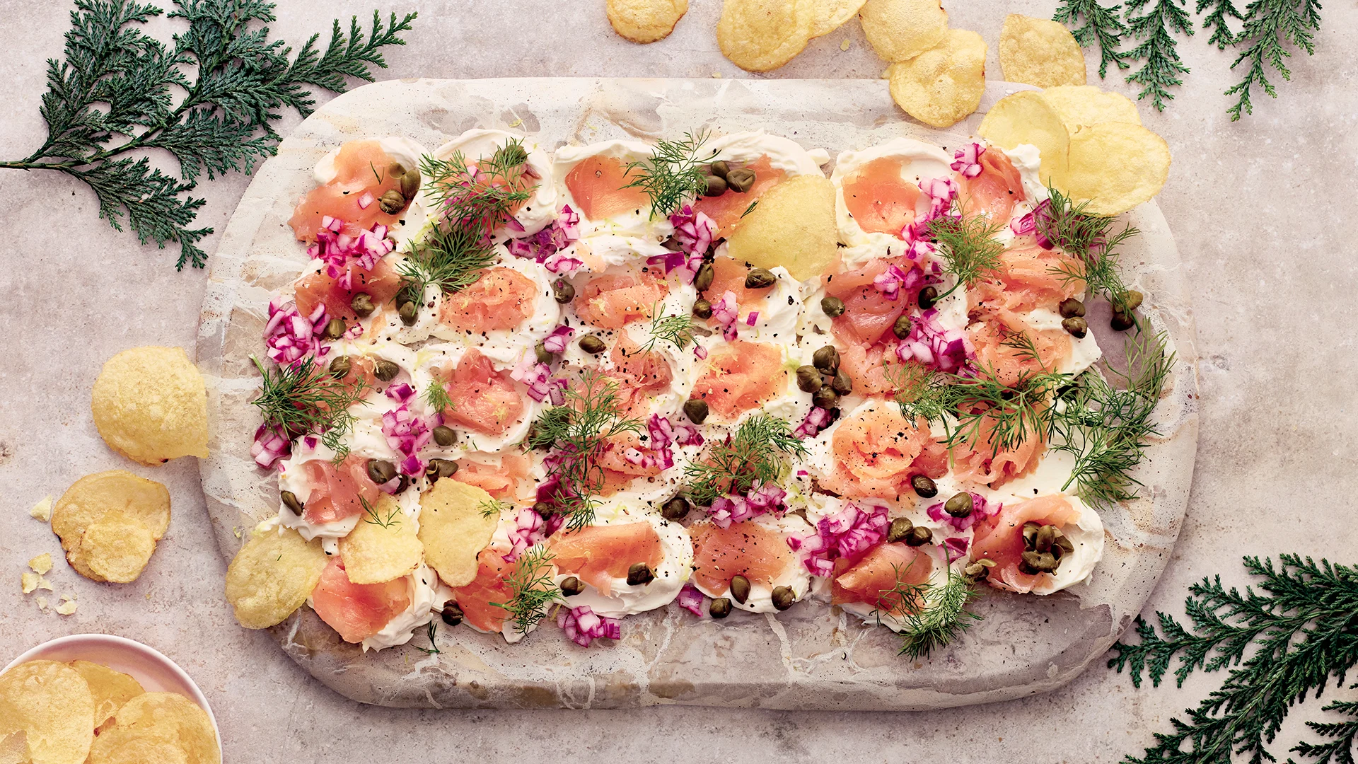 Cold-smoked salmon and cream cheese platter